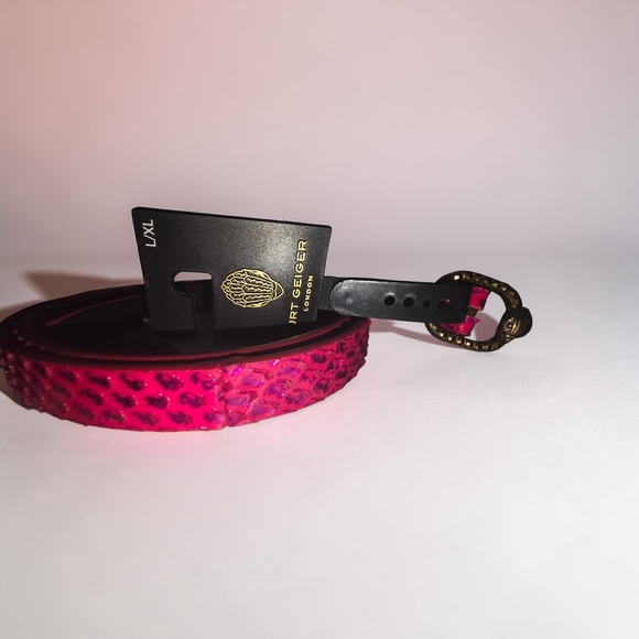 Kurt Geiger Accessories - Kurt GeigerFuchsia Mayfair  18 Snake Print Leather Belt with Gold Eagle Buckle